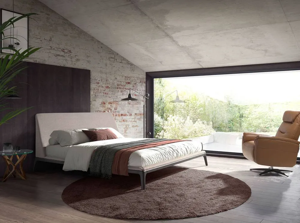 Angel Cerda Grey Fabric Double Bed with Wenge Wooden Legs 180x200 4