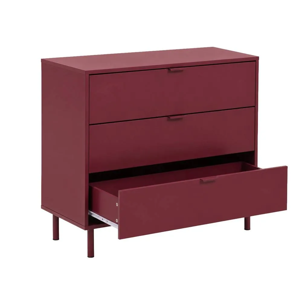 sweeek Chest of 3 drawers wood decor & metal in Burgundy 3