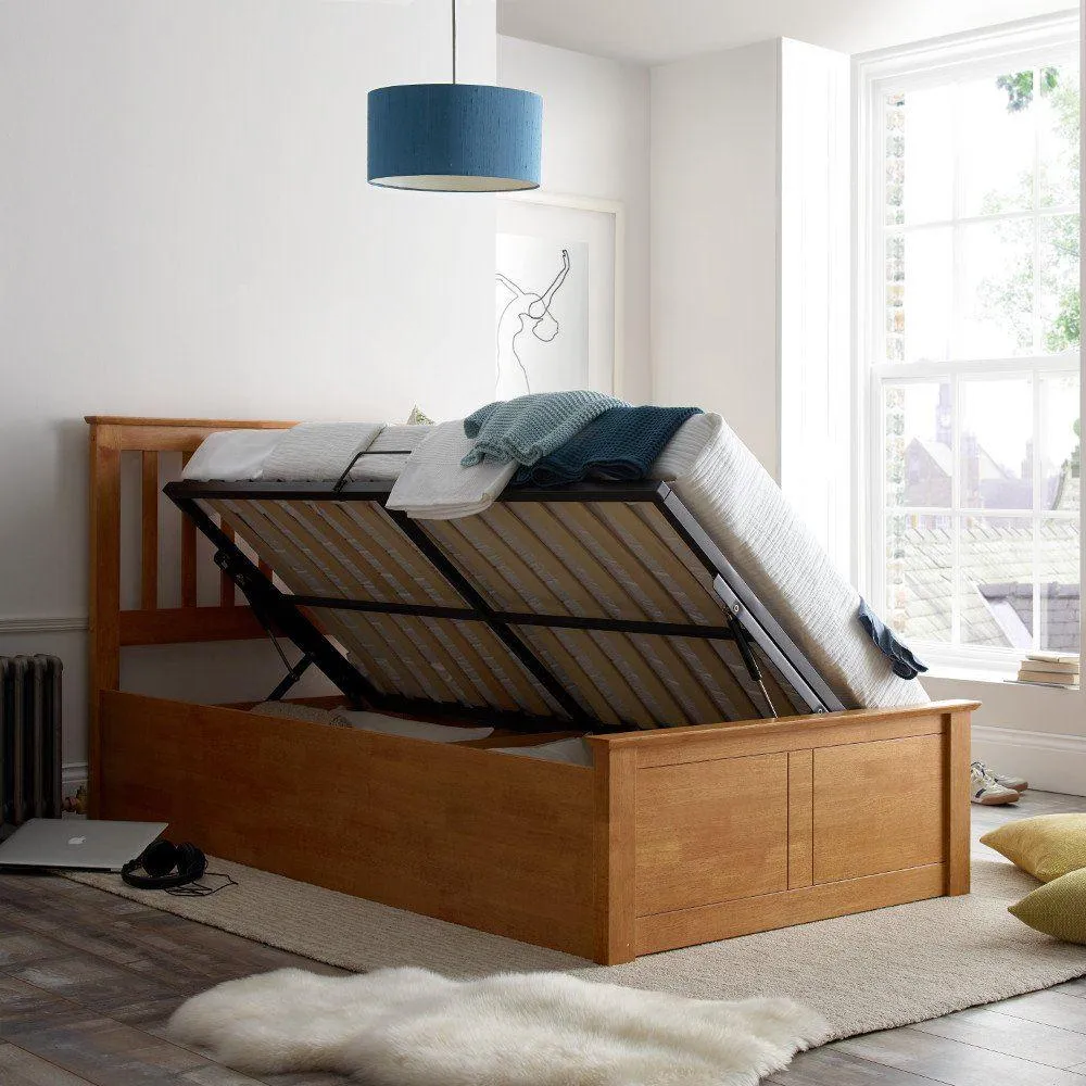 Francis Oak Wooden Ottoman Storage Bed Frame - 3ft Single