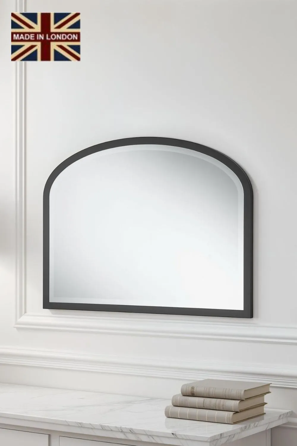Yearn Mirrors Eternity Curved Arch Mantle Mirror Black Bevelled