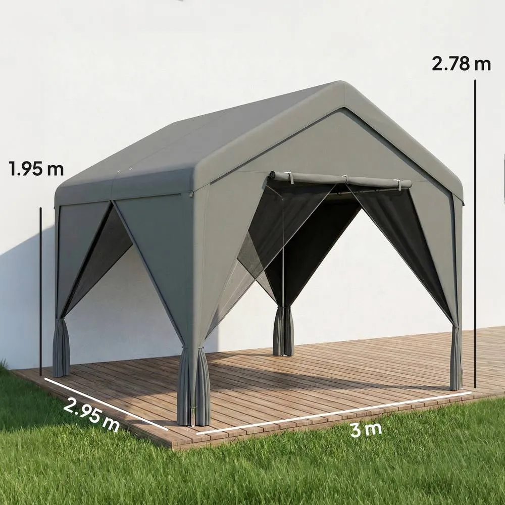 OUTSUNNY 3 x 3 m Outdoor Patio Gazebo with Netting & Curtains, Dark Grey 3