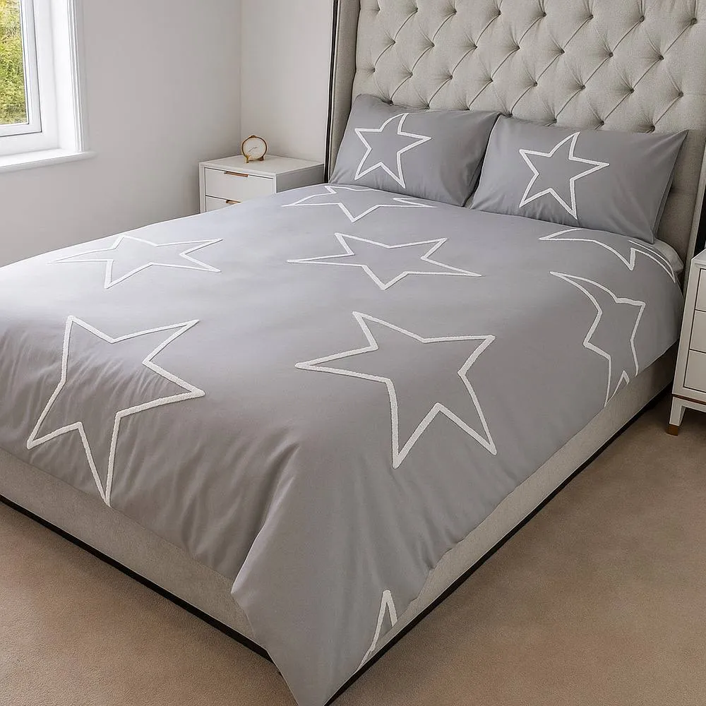 Voltico Grey Tufted Star Duvet Set - Single, Double & King