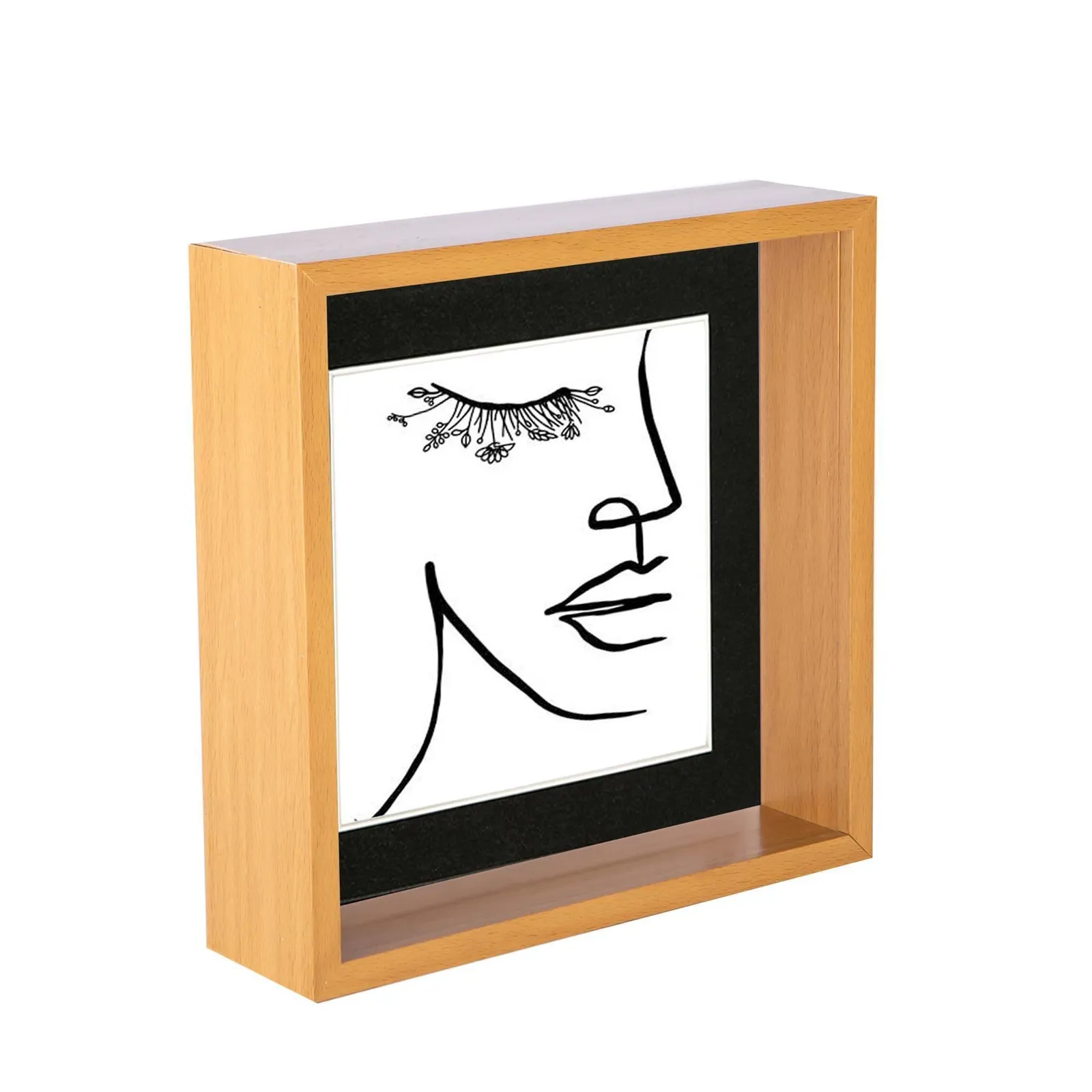 Nicola Spring 3D Deep Box Photo Frame - 8 x 8" with 6 x 6" Mount - Light Wood in Black 1