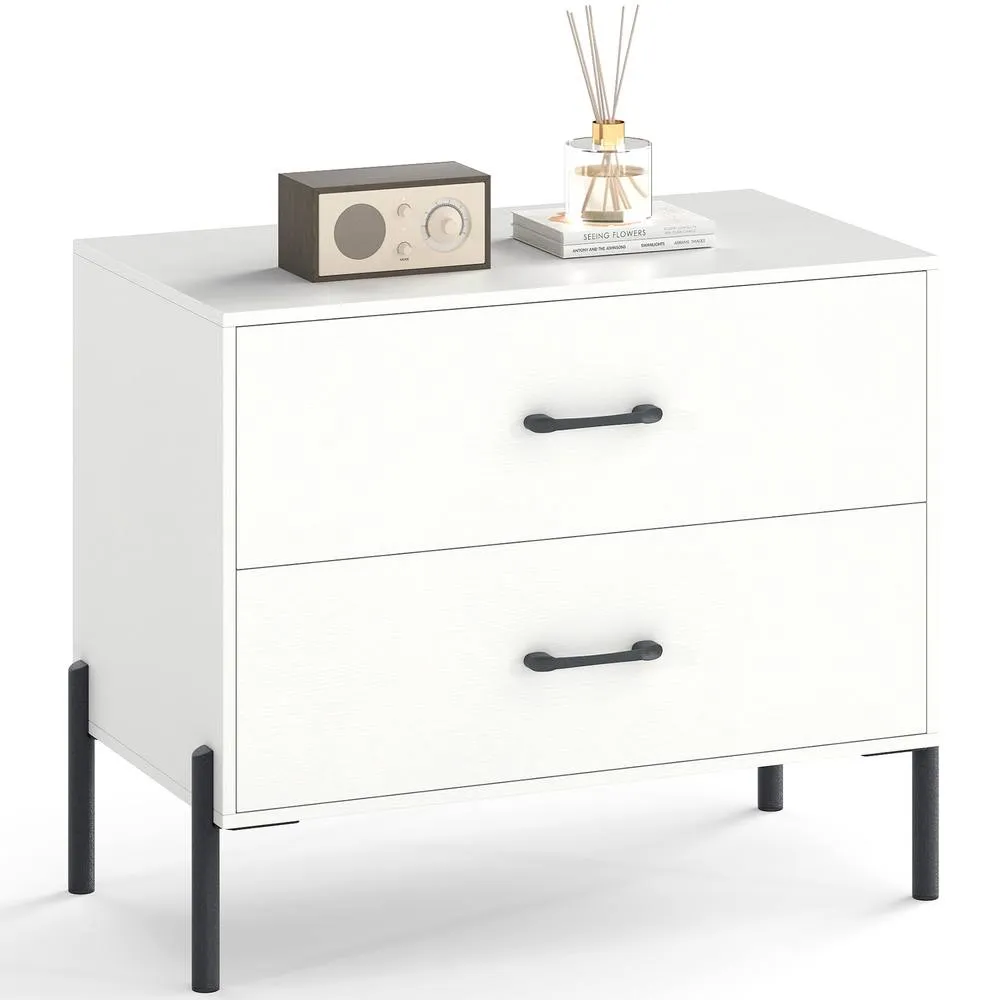 Costway 2 Drawers Dresser Nightstand with 2 Removable Drawers-White in White