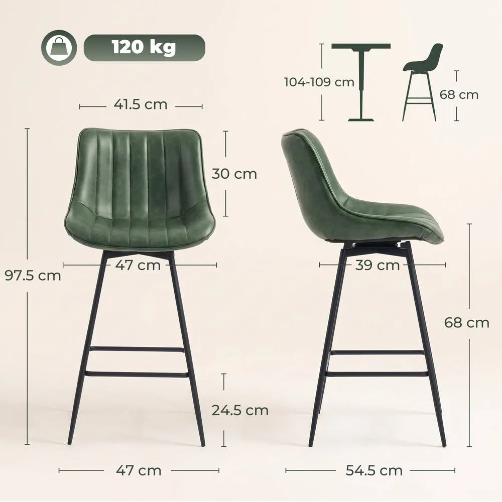 HOMCOM Swivel Bar Stools Set of 2, PU Leather Upholstery, Dark Green 3