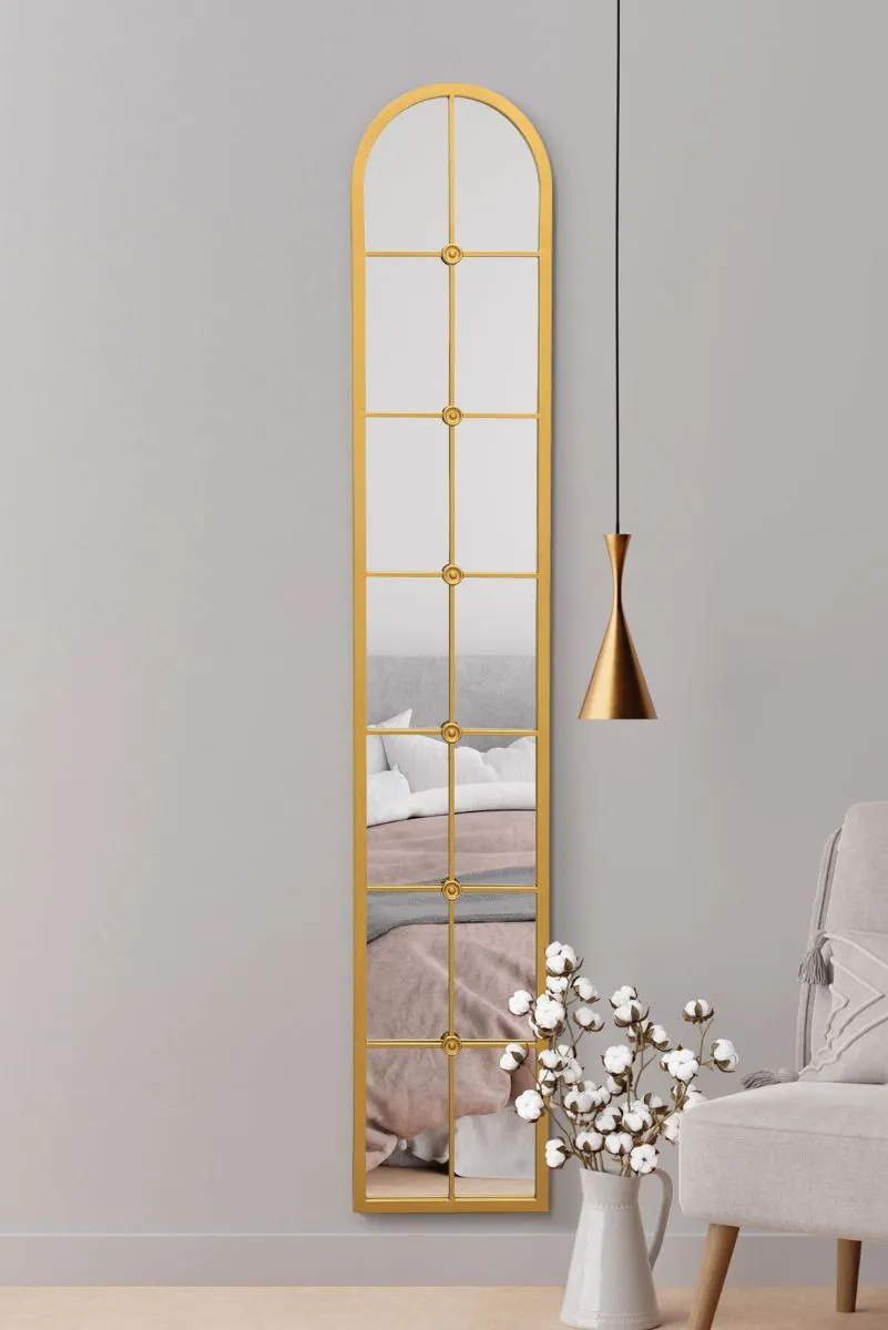 MirrorOutlet Gold Framed Arched Leaner Wall Mirror 67" X 12" (170CM X 30CM)