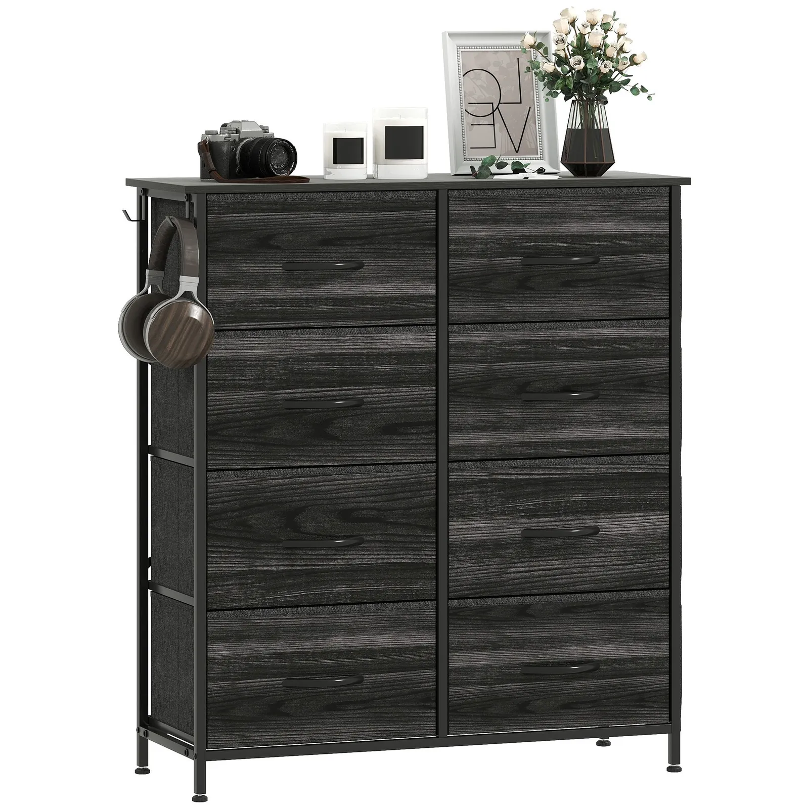 HOMCOM Fabric Chest of Drawers, Drawer Dresser for Bedroom in Black 2