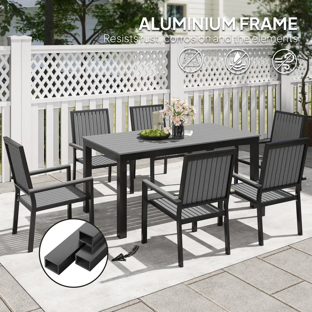 OUTSUNNY 6 Seater Aluminium Garden Dining Set with Stackable Chairs in Grey 4