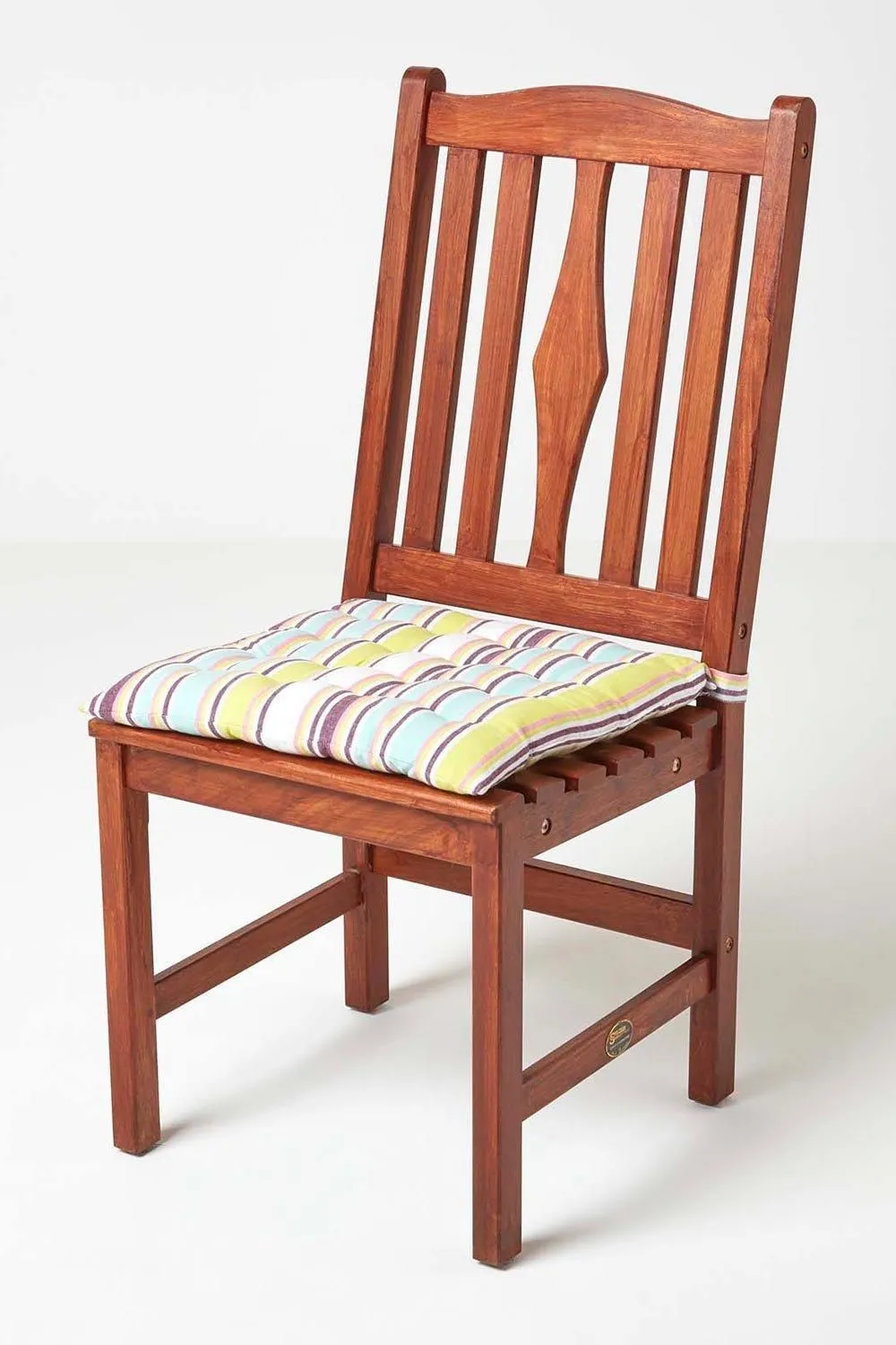 Homescapes Osaka Green Stripe Seat Pad with Button Straps 100% Cotton, 40 x 40cm 6