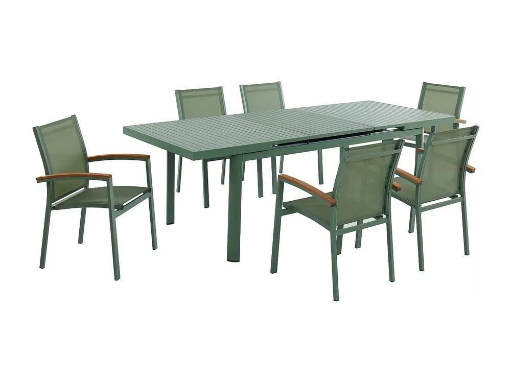 Vente-unique Aluminium Garden Dining Set: One Extendable Table 180/240Cm & 6 in Green 4