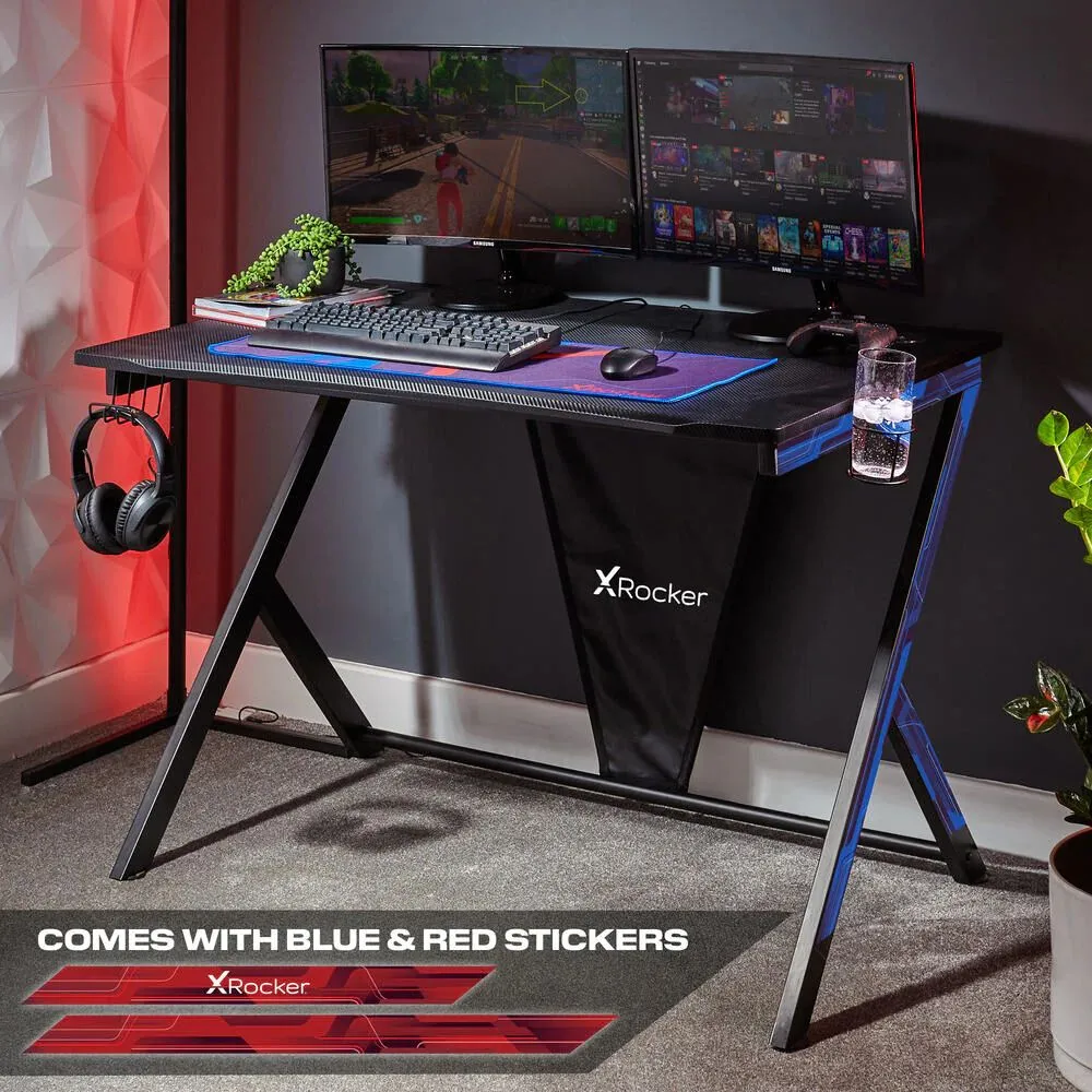 X Rocker Ocelot 115cm Gaming Desk with Mousepad, Headphone Hook & Cupholder in Black