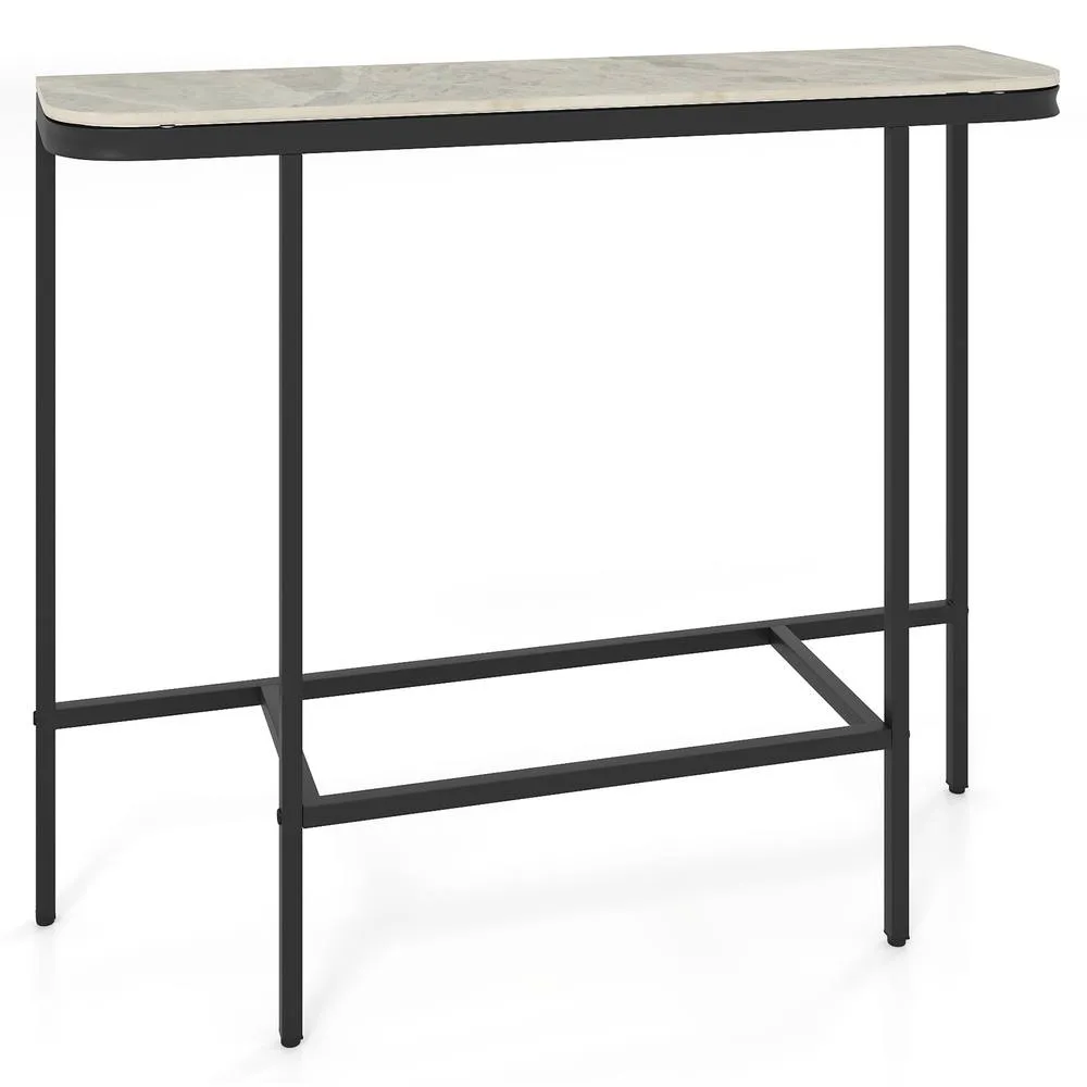 Costway Entryway Table Modern Hallway Sofa Console Table w/ Faux Marble Top in Grey 3