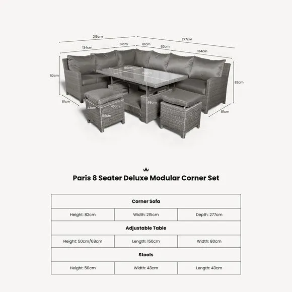 Paris 7 Seater Corner Adjustable Dining Set 6