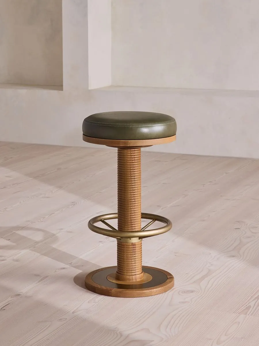 Bryden Counter Barstool, Leather, Moss