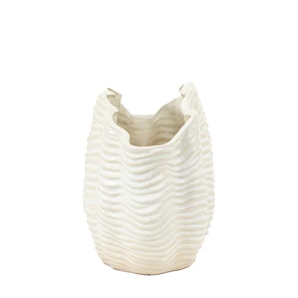 Gallery Direct Clam Vase Large Reactive White 370x165x225mm, White 6