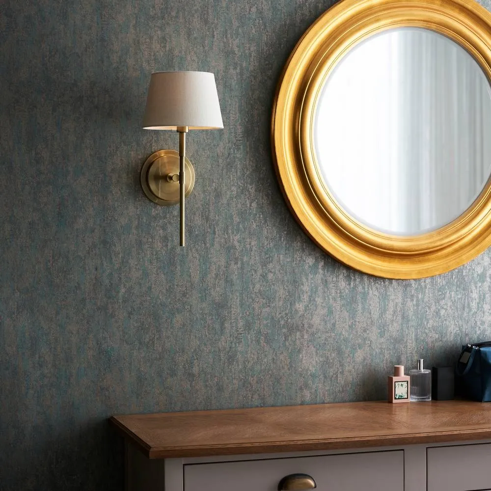 Endon Collection Rennes & Cici Wall Lamp With Shade Antique Brass Plate & Ivory Linen Mix Fabric, Gold 4
