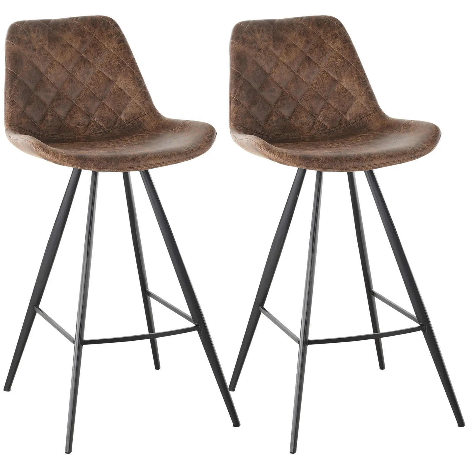 HOMCOM of 2 Bar Stools Padded Comfortable Steel Frame Footrest for Kitchen in Brown 2