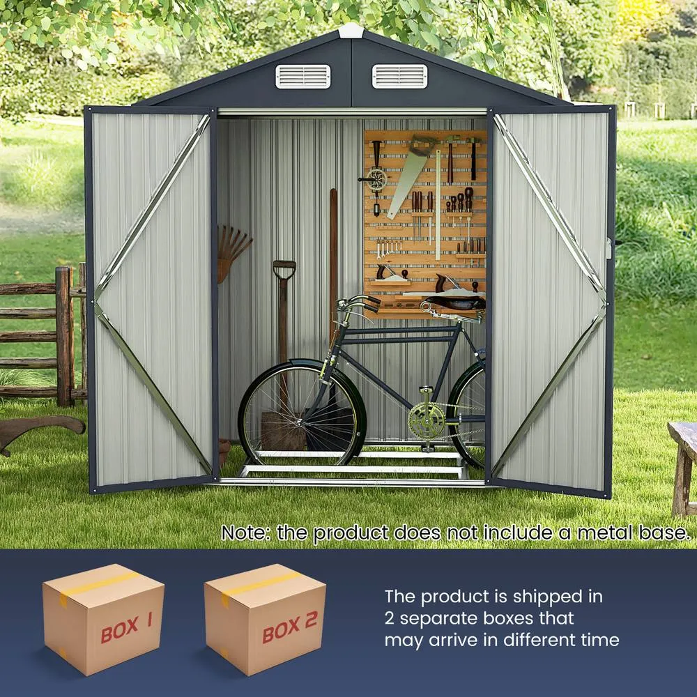 Costway Outdoor Storage Shed Galvanized Metal Tool House w/ Lockable Doors in Dark Grey 3