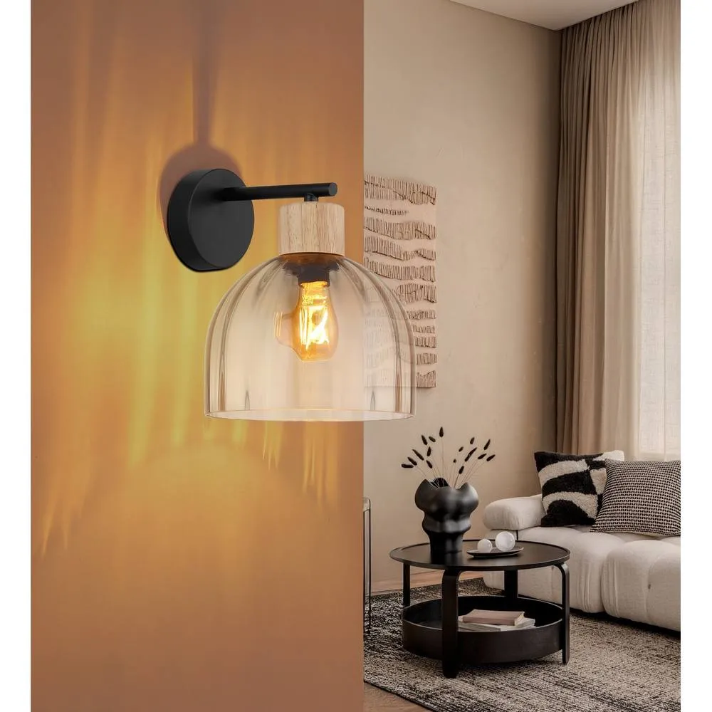Netlighting Swanson Dome Wall Lamp Matt Black Glass Amber Shades E27 2