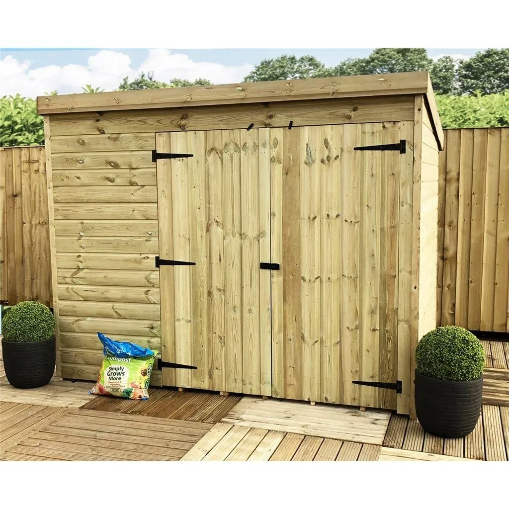 Marlborough 7 x 7 Pressure Treated Pent Garden Shed with Double Doors in Natural