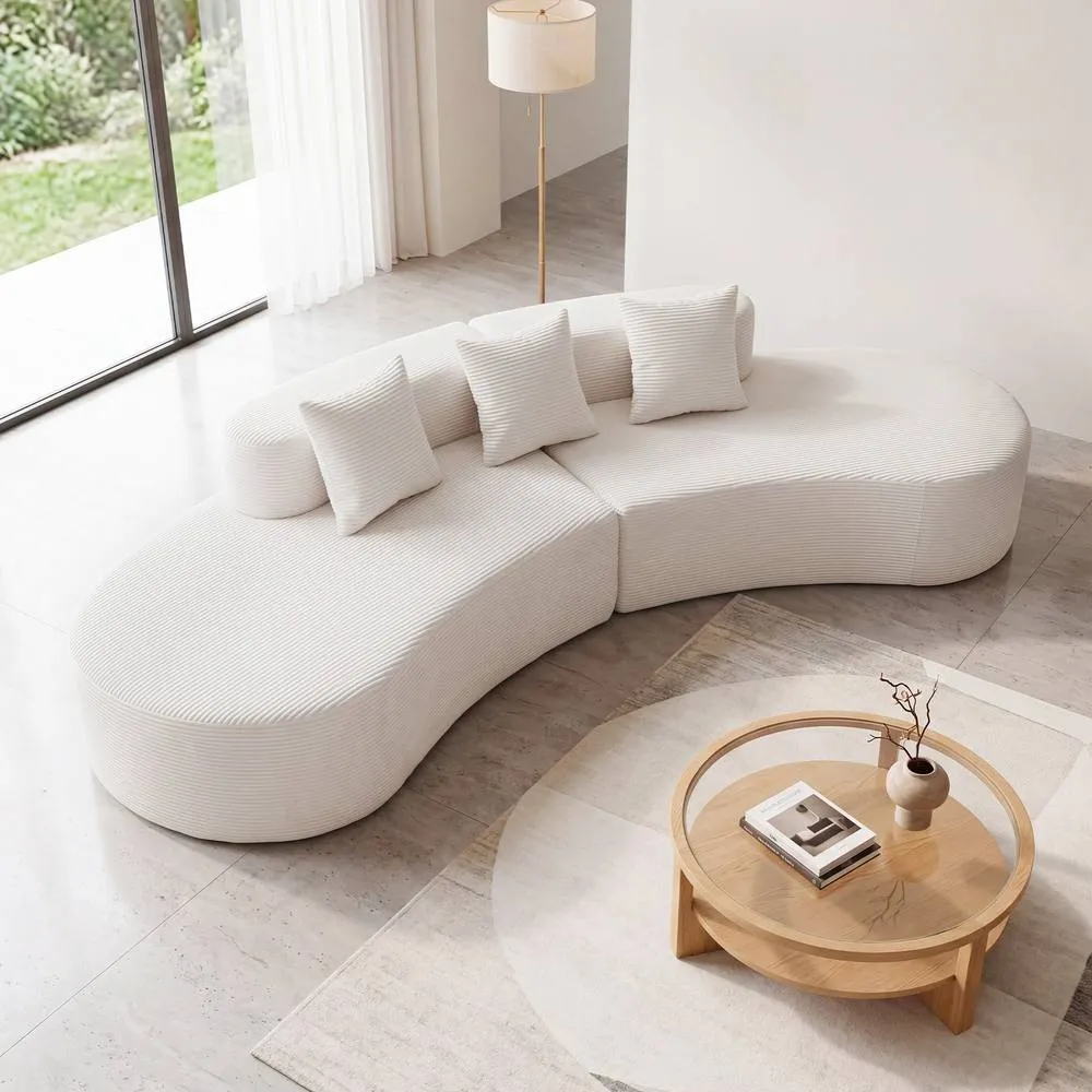 Costway Curved Sectional Sofa Oversized Sofa Couch w/3 Pillows Modular Sofa in Beige 3
