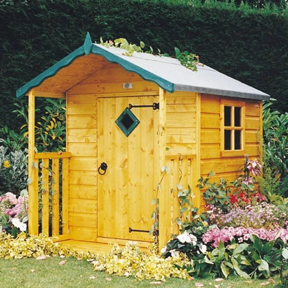 Shires Hide 4 x 4 Feet Single Door with One Fixed Window Playhouse in Light Brown