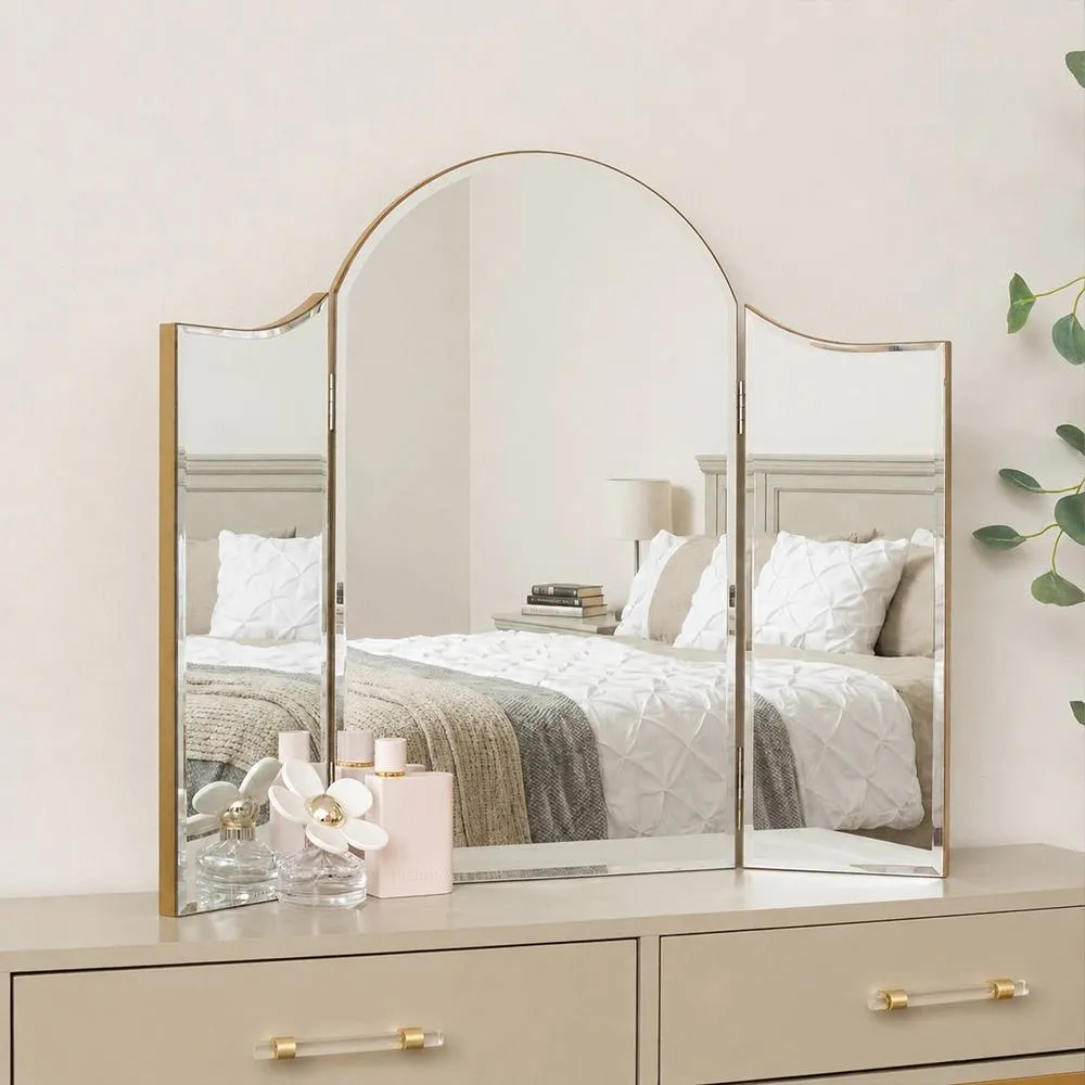Melody Maison Arched Gold Vintage Triple Dressing Table Mirror - Liana Range