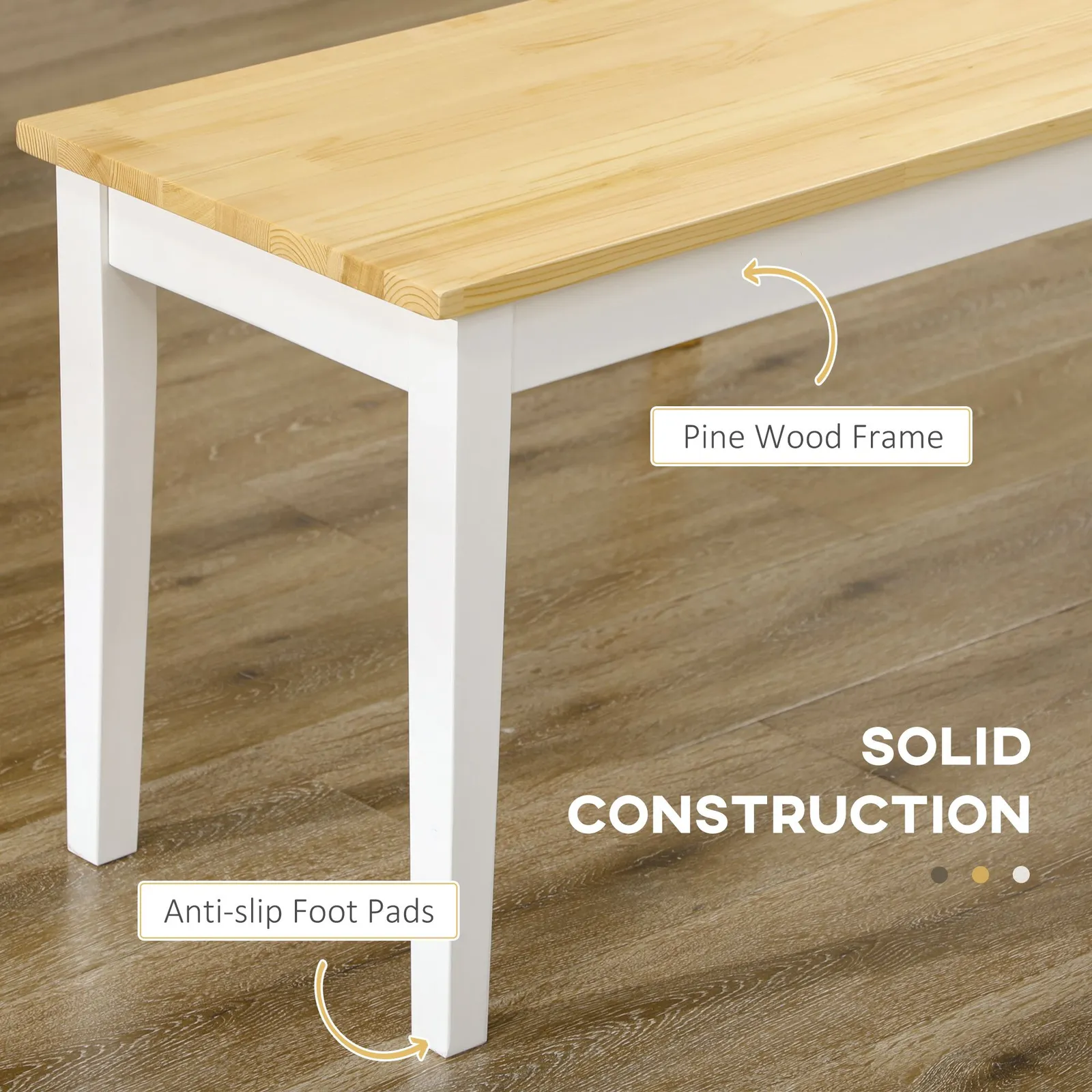HOMCOM Wood Dining Bench Wooden Bench for 2 People in White 6