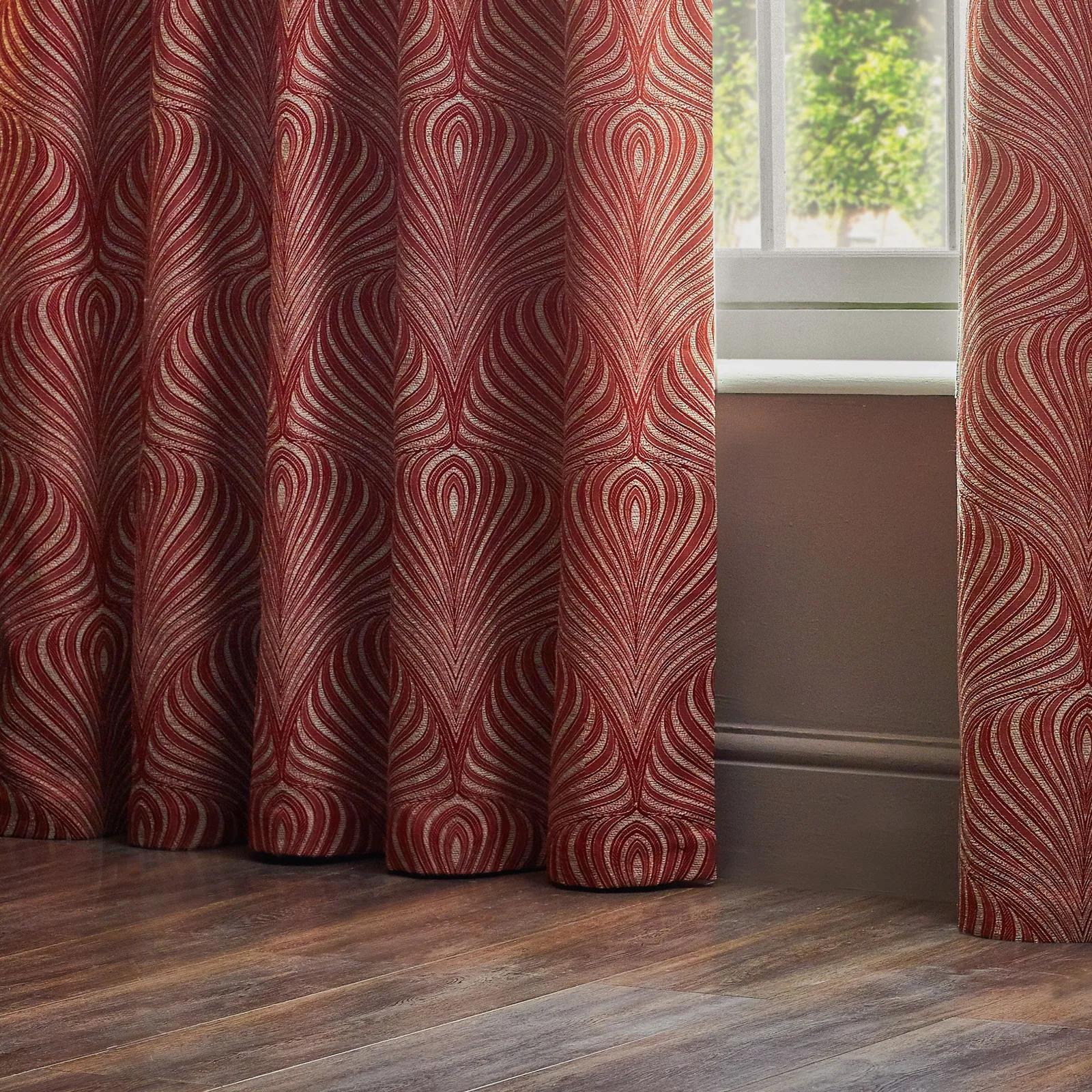 Paoletti Gatsby Jacquard Eyelet Curtains in Terracotta 2