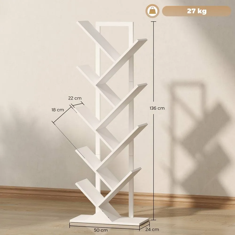 HOMCOM 9-Tier Tree Bookshelf with Steel Frame for Living Room, White 3