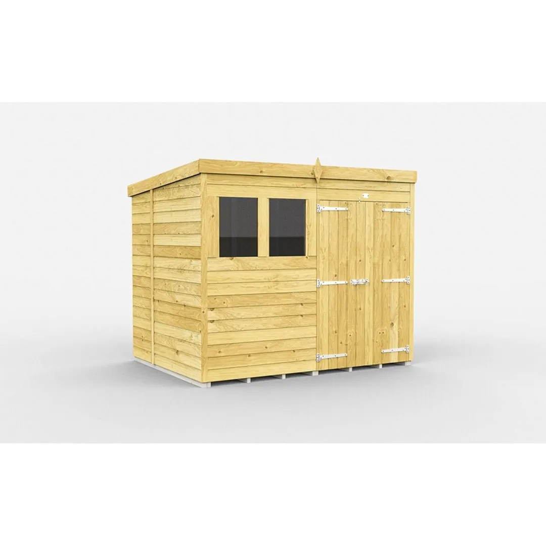 Buttercup Farm 8 x 6 Feet Pent Shed - Double Door W/ Windows - L178 x W243 x H201 cm in Brown