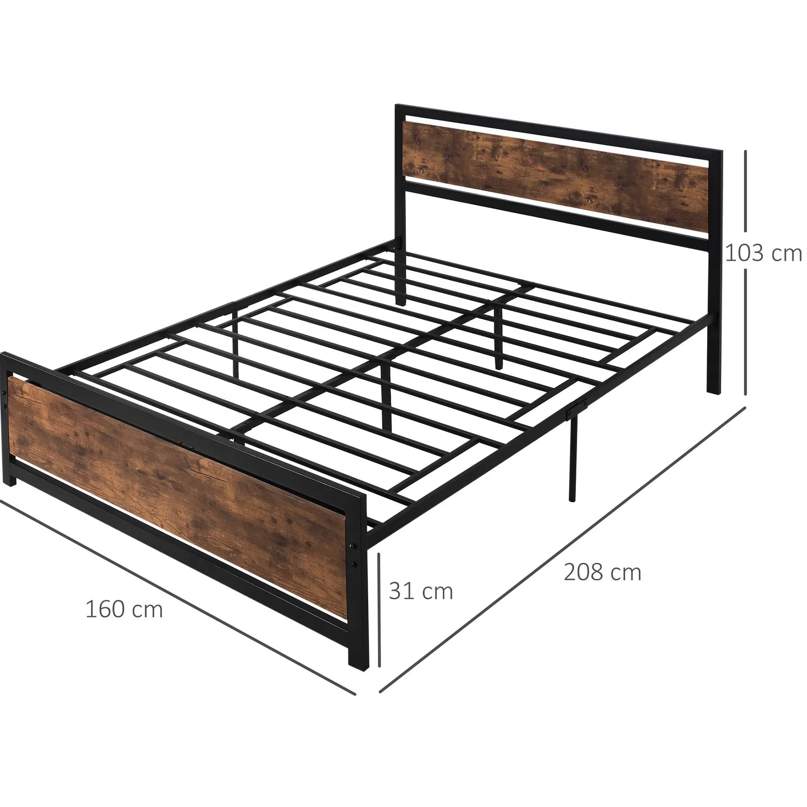 HOMCOM Metal Bed Frame w/ Headboard & Footboard in Black 3