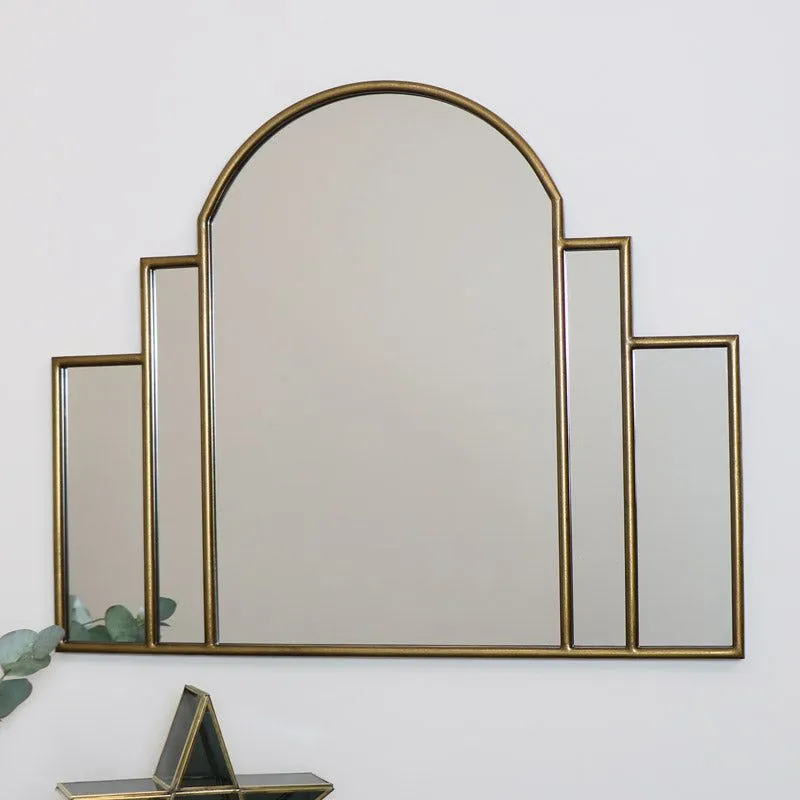 Melody Maison Large Gold Art Deco Arch Fan Mirror 80cm X 65cm