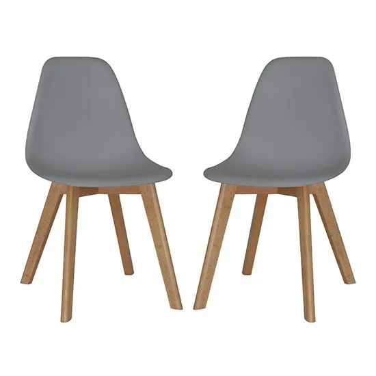 Canum Grey Plastic Dining Chairs With Beech Legs In Pair