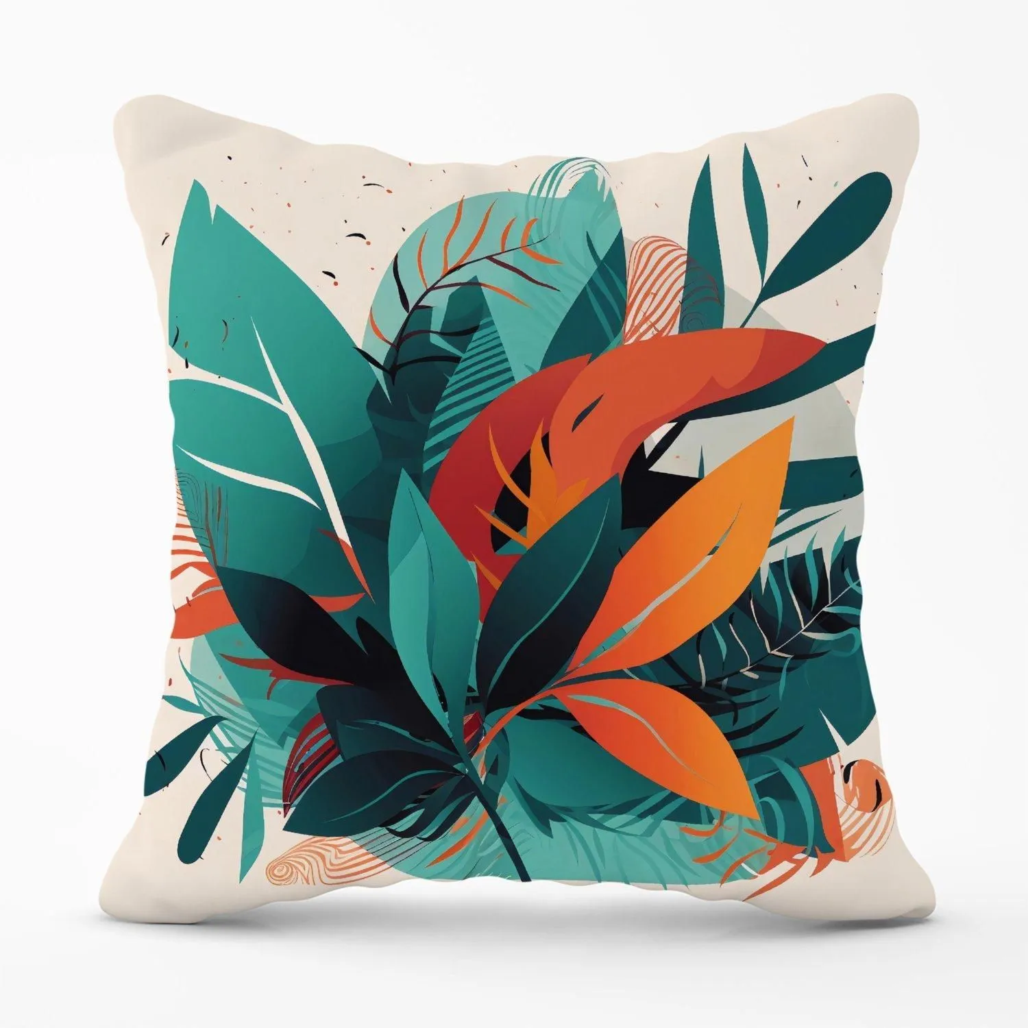 Warren Reed - Designer Green Orange Tropical Leaves Outdoor Cushion