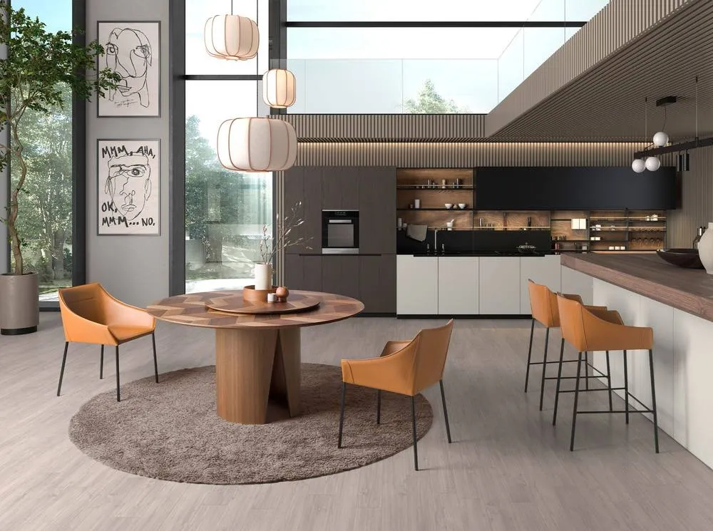 Angel Cerda Round Walnut Dining Table 150 cm Dia x 76 cm, Seats 6 in Brown 4