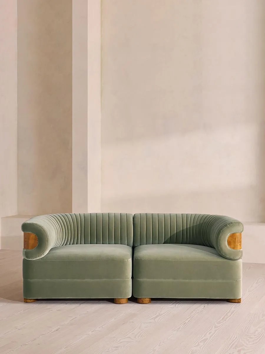 Caleb Modular Sofa, Three Seater, Velvet, Seafoam, Dark Burl