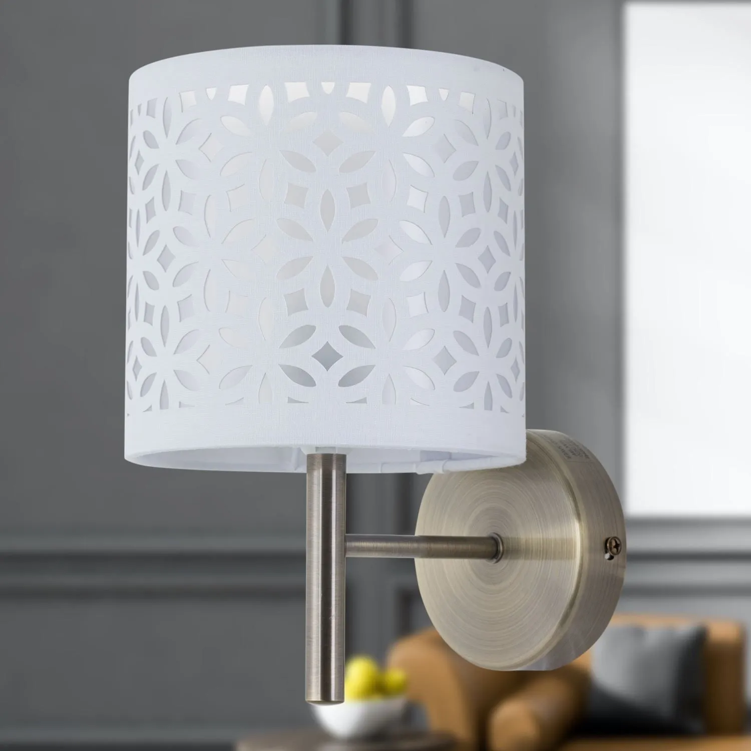 First Choice Lighting Brea - Antique Brass Wall Light with White Cut Out Shade in Gold 4