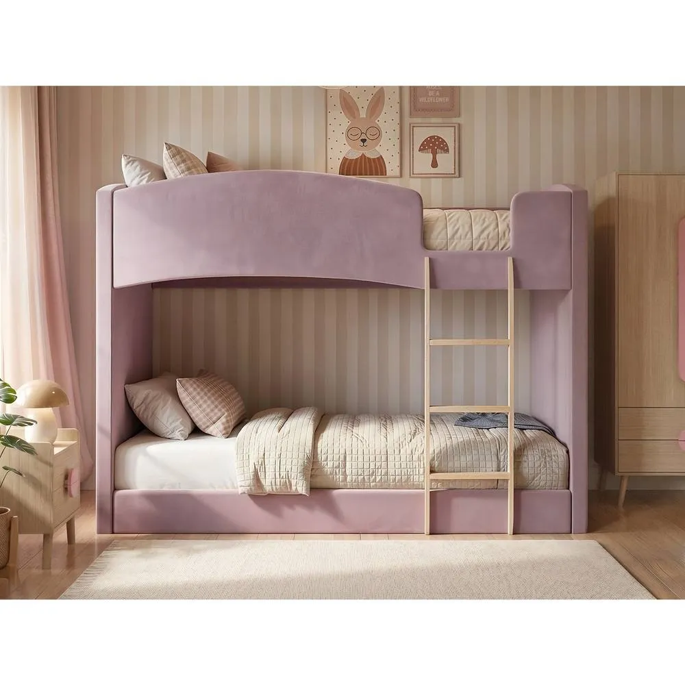 Flair Zoey Upholstered Bunk Bed Pink Velvet 2
