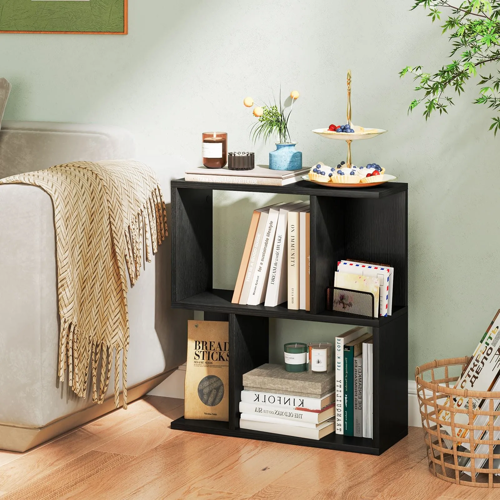 Costway 3-Tier Bookshelf Display Shelf Home Office Freestanding Side Table Black 4