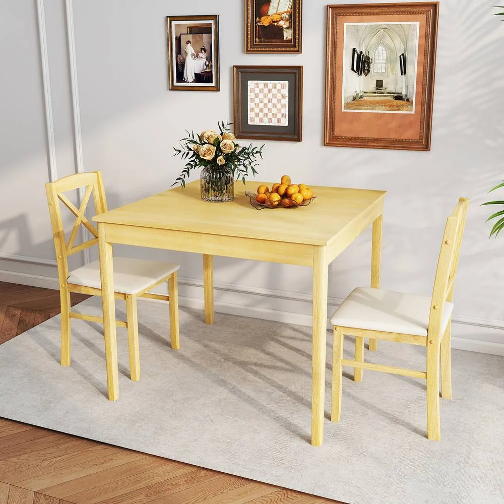 Costway 3 PCS Dining Table & Chairs Set Wooden Kitchen Table w/ 2 Chairs in Natural 3