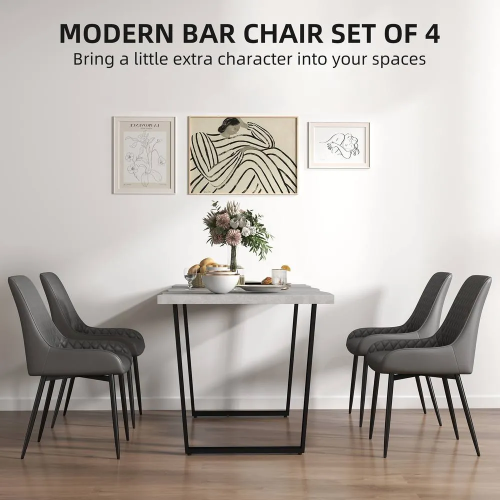 HOMCOM Set of 4 Quilted PU Leather Dining Chairs w/ Metal Frame 4 Legs Grey 4