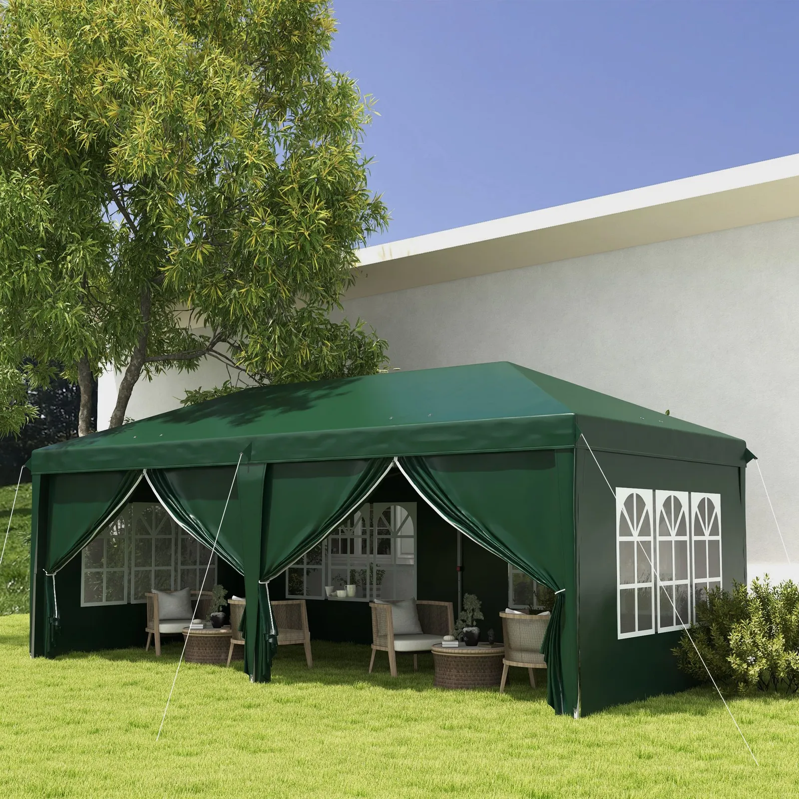 OUTSUNNY 3 x 6 m Pop Up Gazebo with Sides & Windows in Dark Green