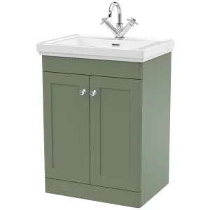 Classique Satin Green Floor Standing 2-Door Vanity & Basin 1 Tap Hole - 865 x 630mm