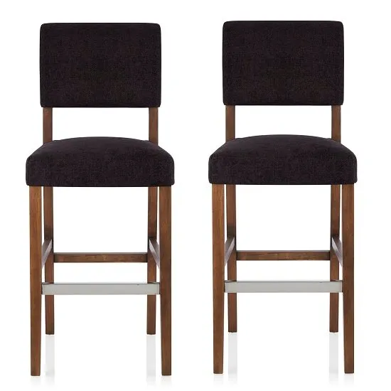 Vibio Bar Stools In Aubergine Fabric With Walnut Legs In A Pair