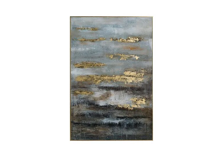 Abstract Grey and Gold Framed Glass Picture