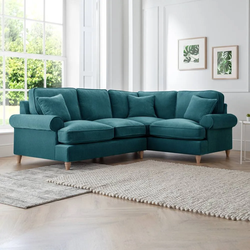 The Great Sofa Company Ezra Right Hand Velvet Corner Sofa - Scroll Arm in Emerald