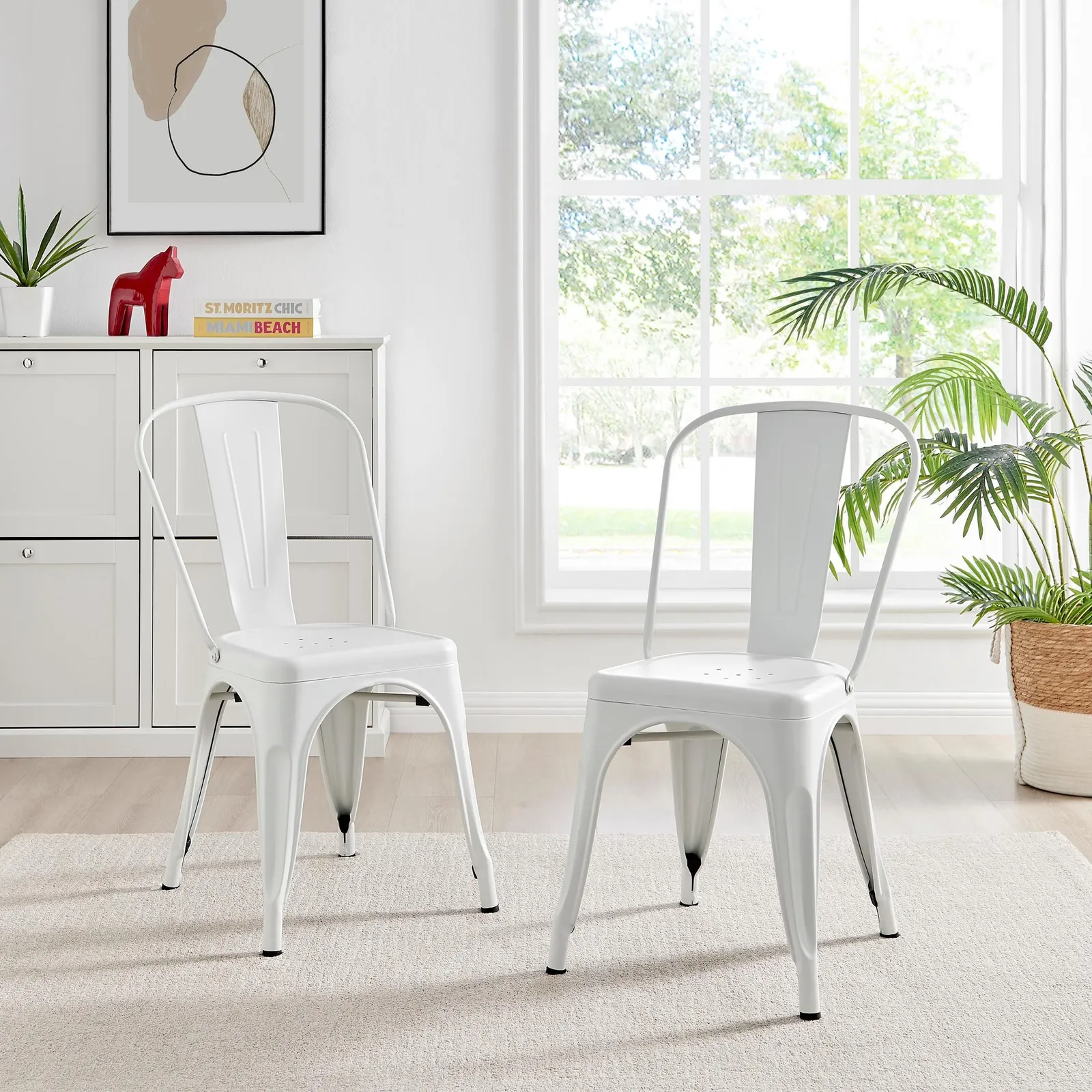 FurnitureboxUK Set of 2 Colton Industrial Steel Stackable Tolix Style Dining Chairs in White 2