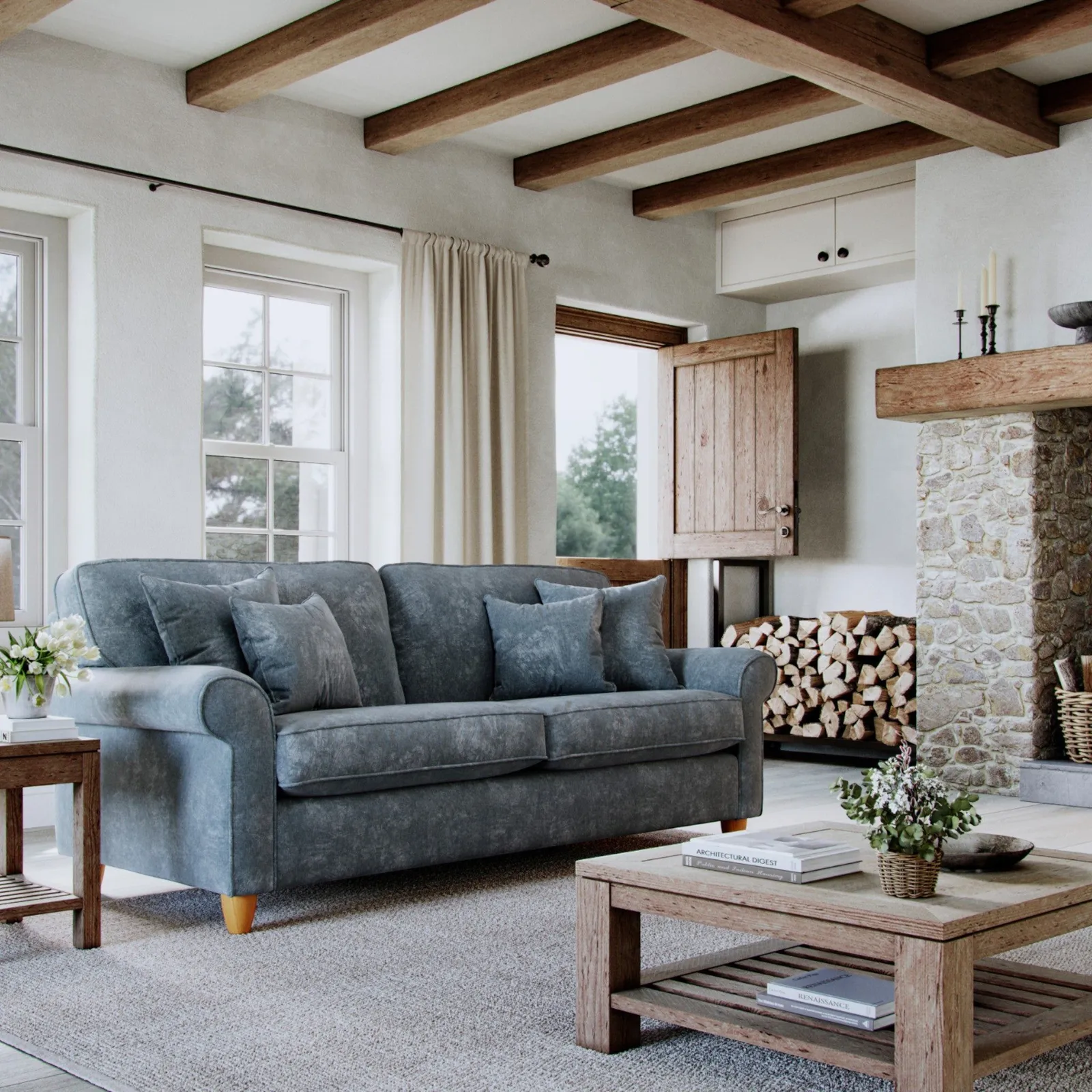 The Great Sofa Company Flora Large Sofa Glory Steel in Dark Blue