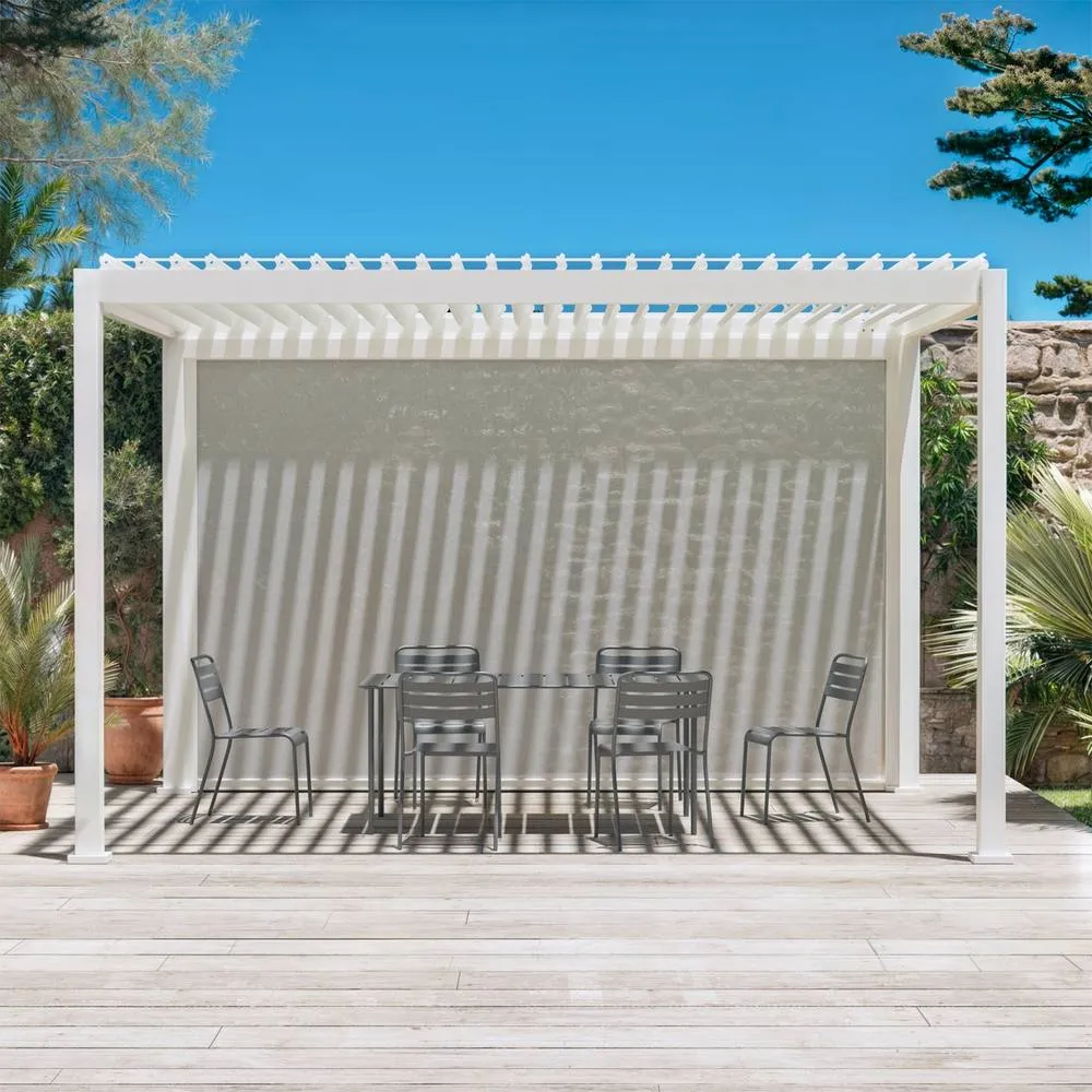 sweeek Louvered Pergola Aluminium 4 X 3m & A 4m Blind in White
